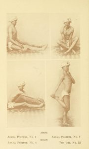 Four black and white photograph of a man in different yoga positions