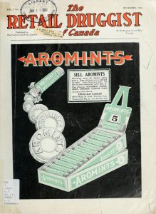 Front cover of 'The Retail Druggist of Canada' showing an ad for Aromints