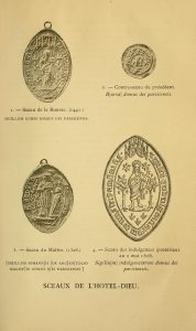 Four illustrations of coins, medals, or touchpieces