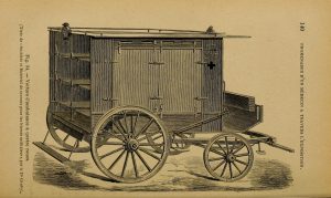 Black and white illustration of a wagon or cart