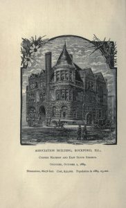 Black and white frontispiece of a large building