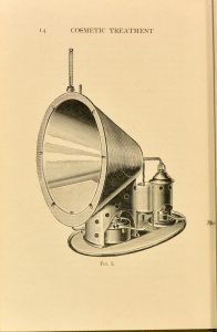Full page black and white illustration of a piece of old-fashioned cosmetic machinery