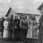 Johns Hopkins Hospital Base Hospital Unit 18 Nurses in World War I, wearing gas masks, 1918.