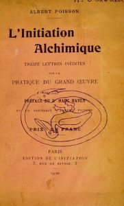 Cover of "L'initiation alchimique" with large ink stamp of pelican obscuring some of the text