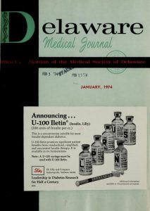 Cover of the Delaware Medical Journal featuring an advertisement for U-100 Iletin