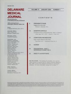 Cover of 2000 issue of Delaware Medical Journal including index to issue