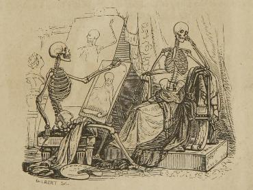 The skeleton artists from the title page of Erasmus Wilson's A system of human anatomy, general and special (1847)