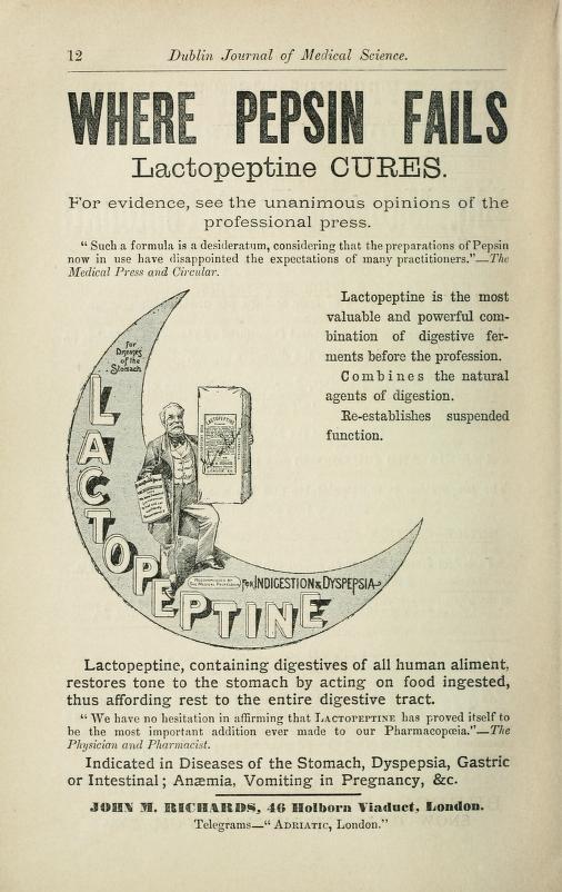 Advertisement for "Lactopeptine" from the Dublin Journal of Medical Science