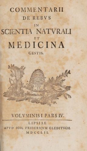 Frontispiece to "Commentarii de rebus in scientia naturali et medicina gestis," 1752.
