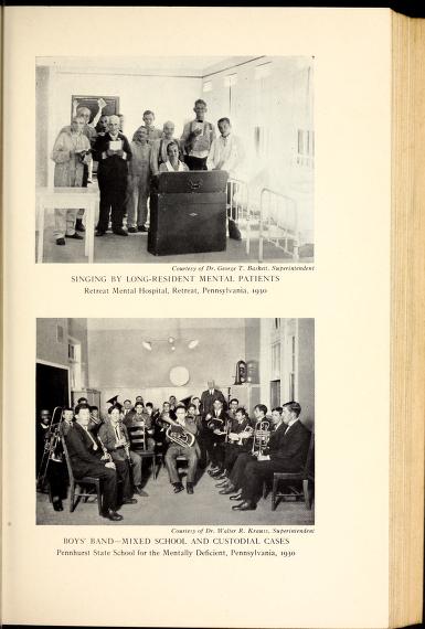 Two black and white photographs of institutional musical groups from Willem Van den Wall's "Music in Institutions."