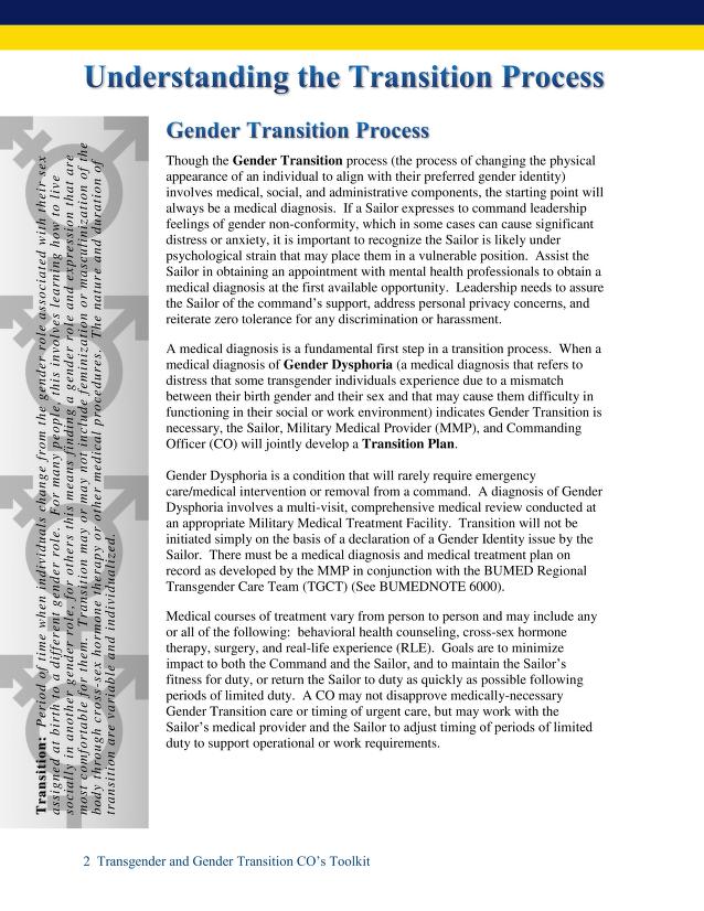Page from "United States Navy Transgender and Gender Transition Commanding Officer's Toolkit," 2016