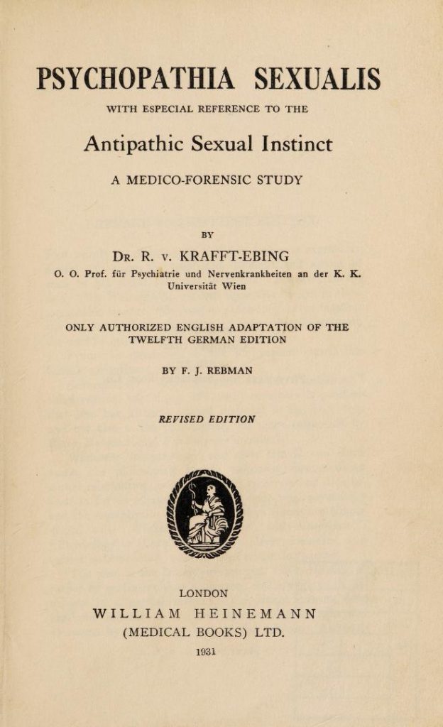 Front page of "Psychopathia Sexualis" from 1931