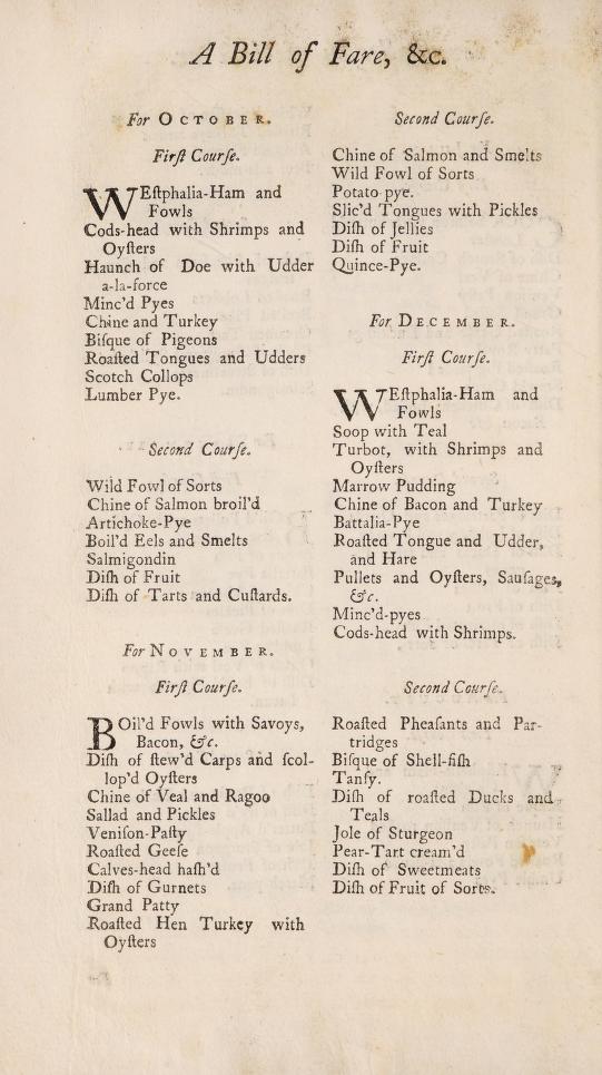 Print page with listed dishes for preparation during the last three months of the calendar year