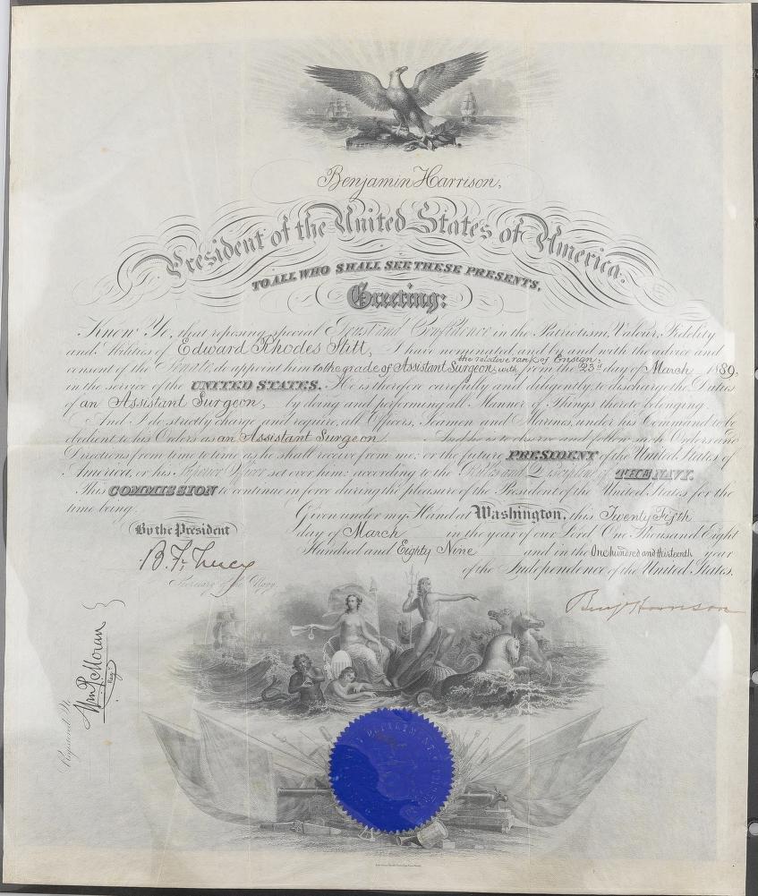 Printed certificate for medical military service.