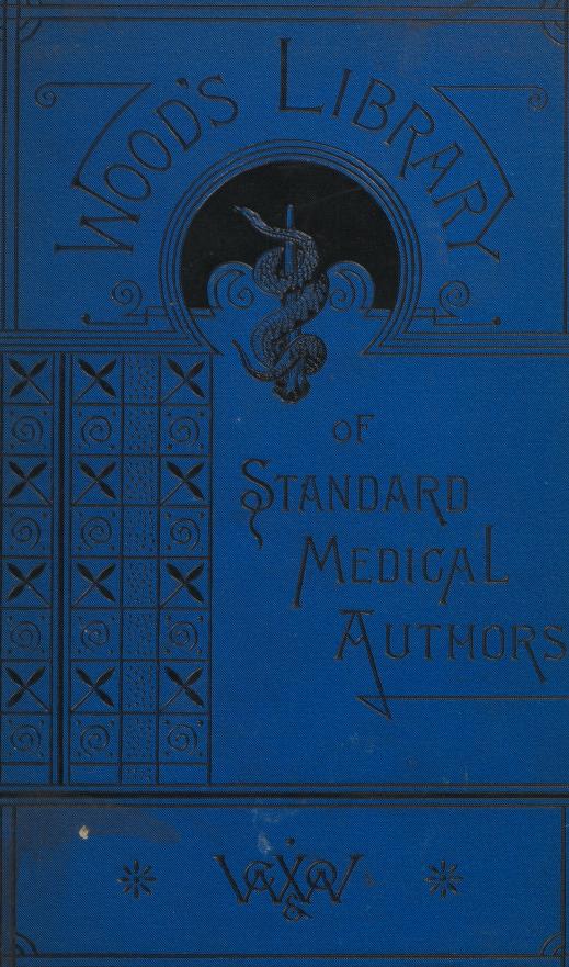 Dark blue cover of the "Index to Wood's Library of standard medical authors"; text and decorations all black.