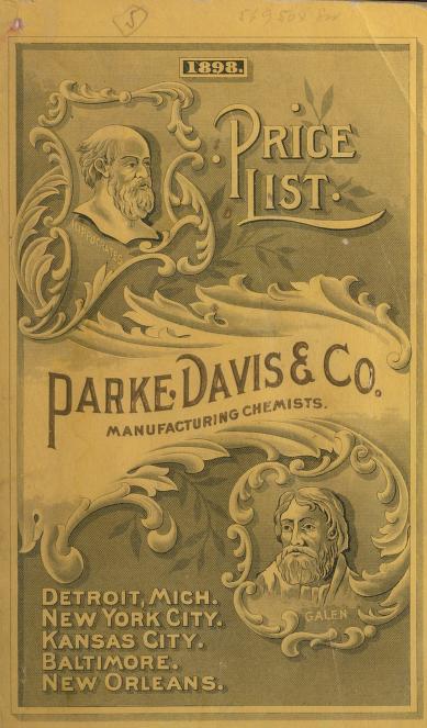 Yellow-tinted cover of 1898 Parke, Davis, & Co catalog.